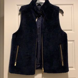 New with tags! J crew faux fur navy vest M
